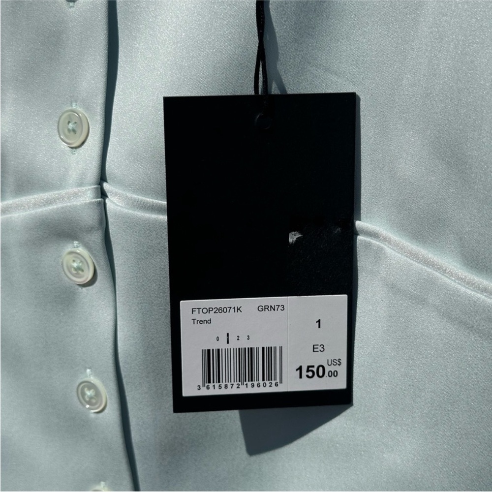 The Kooples Mint Green Satin Crop Top Pearl Button Front Square Neck XS NWT $150 - Picture 2 of 7